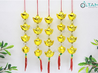 Set 5 dây thỏi vàng in chữ treo cây mai đào Tết (30cm) T-PKTMD-51
